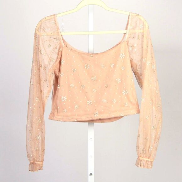 Alter'd State Mesh Cropped Floral Lined Top Peasant Sleeve Size L - Picture 1 of 3